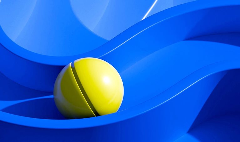 A yellow ball stands out within a maze of flowing blue curves, suggesting hidden value amid complexity