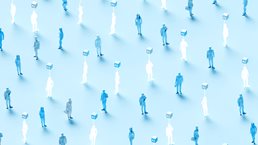 Pattern of blue and white human figures spaced apart, some marked with “AI” labels above them.