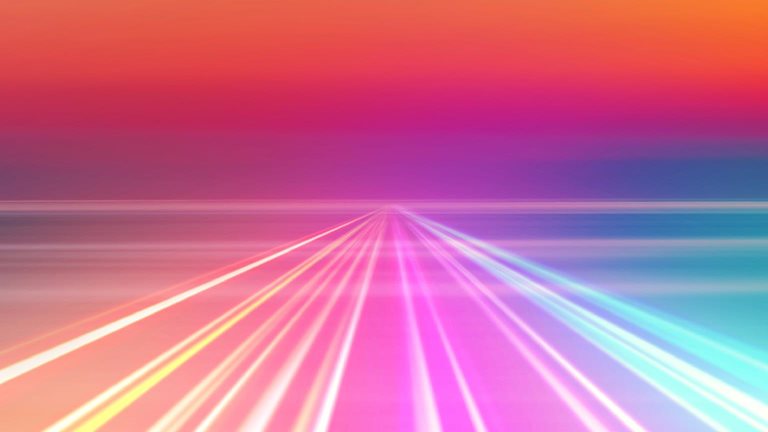 Abstract picture of colorful light trails crossing twilight sky with fast motion.