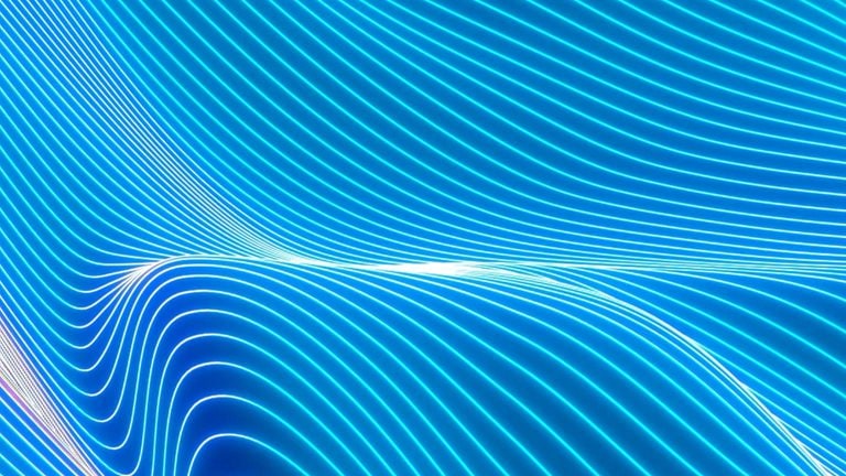 Neon contour lines undulating in a wave pattern.