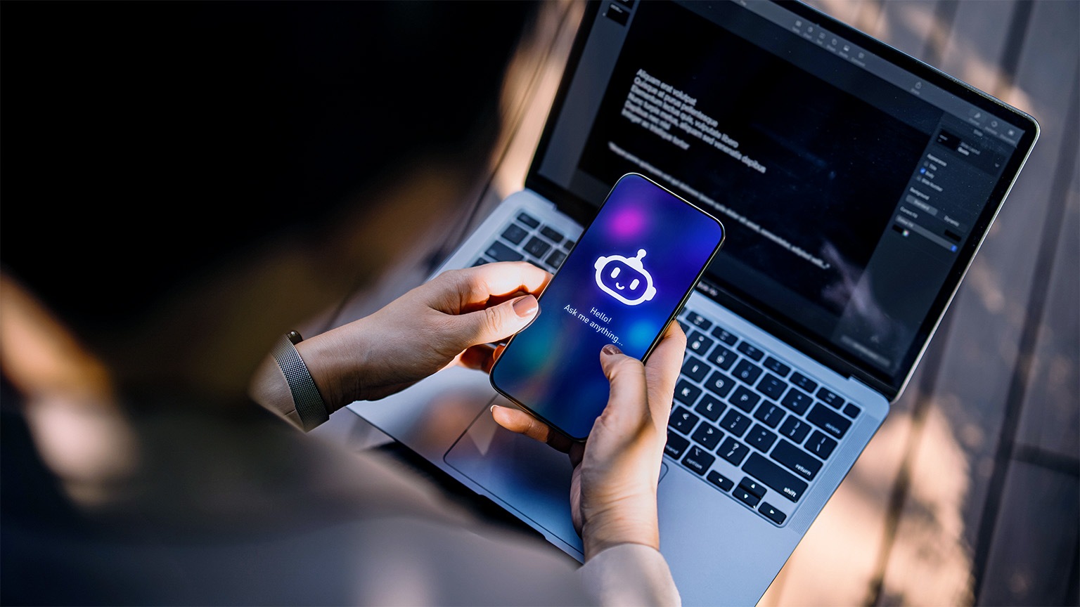 A futuristic motion-filled image with light traces showing a curving path featuring light blue guardrails along the tracks.