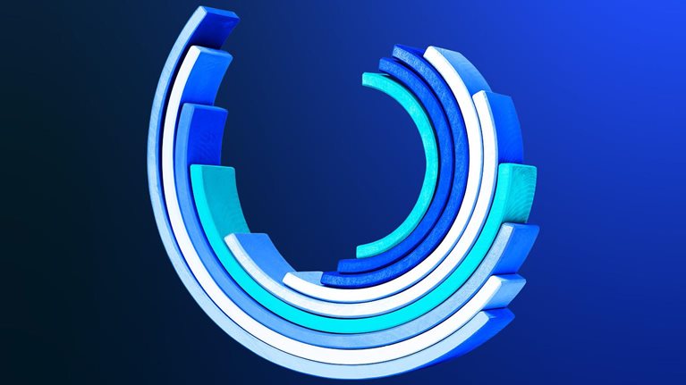 Image of nine nested semi-circular multi-colored blocks.