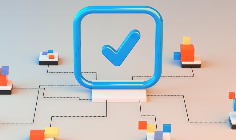 A clean, abstract illustration shows a central blue checkmark connected to smaller platforms, symbolizing how AI tools increasingly influence what consumers choose to buy.