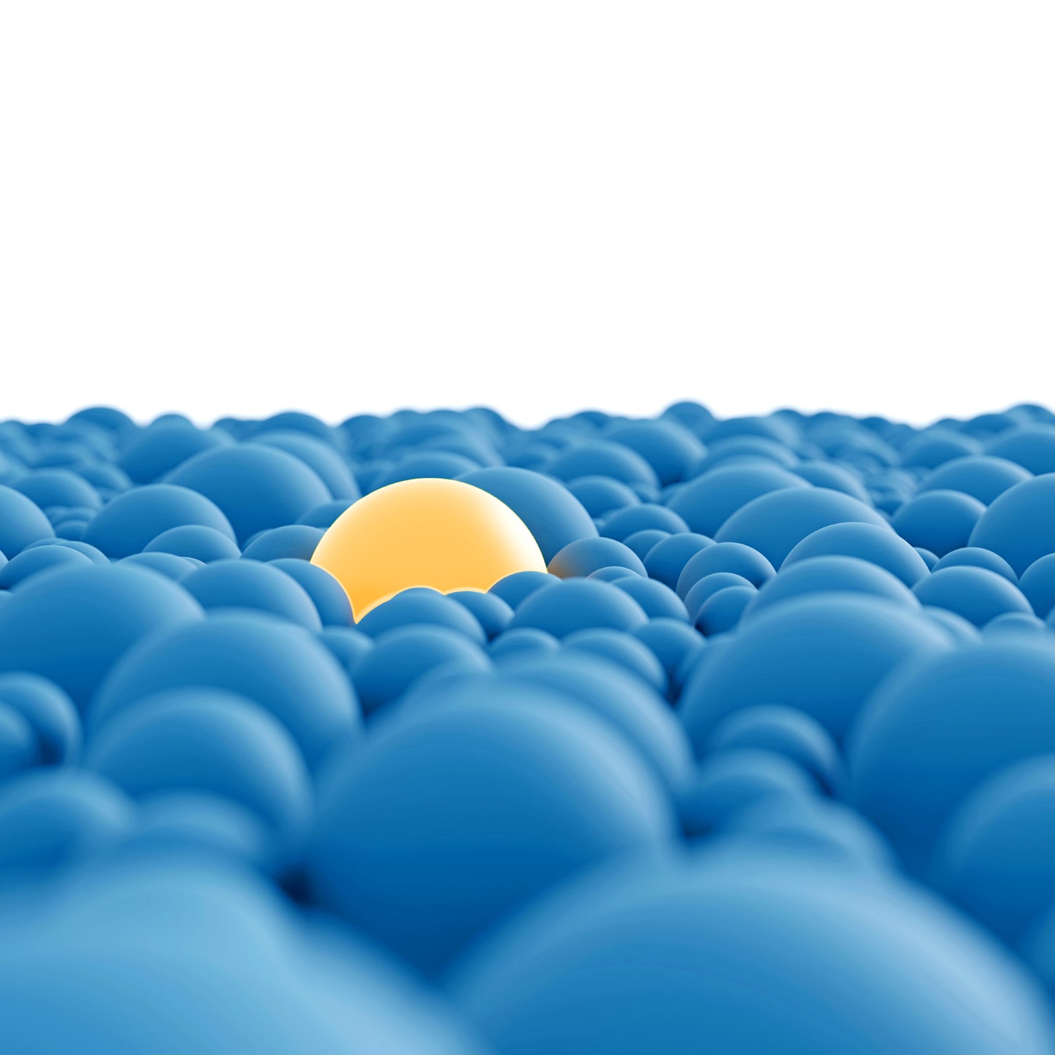 A group of closely clustered blue spheres with a conspicuous, larger yellow sphere in their midst.