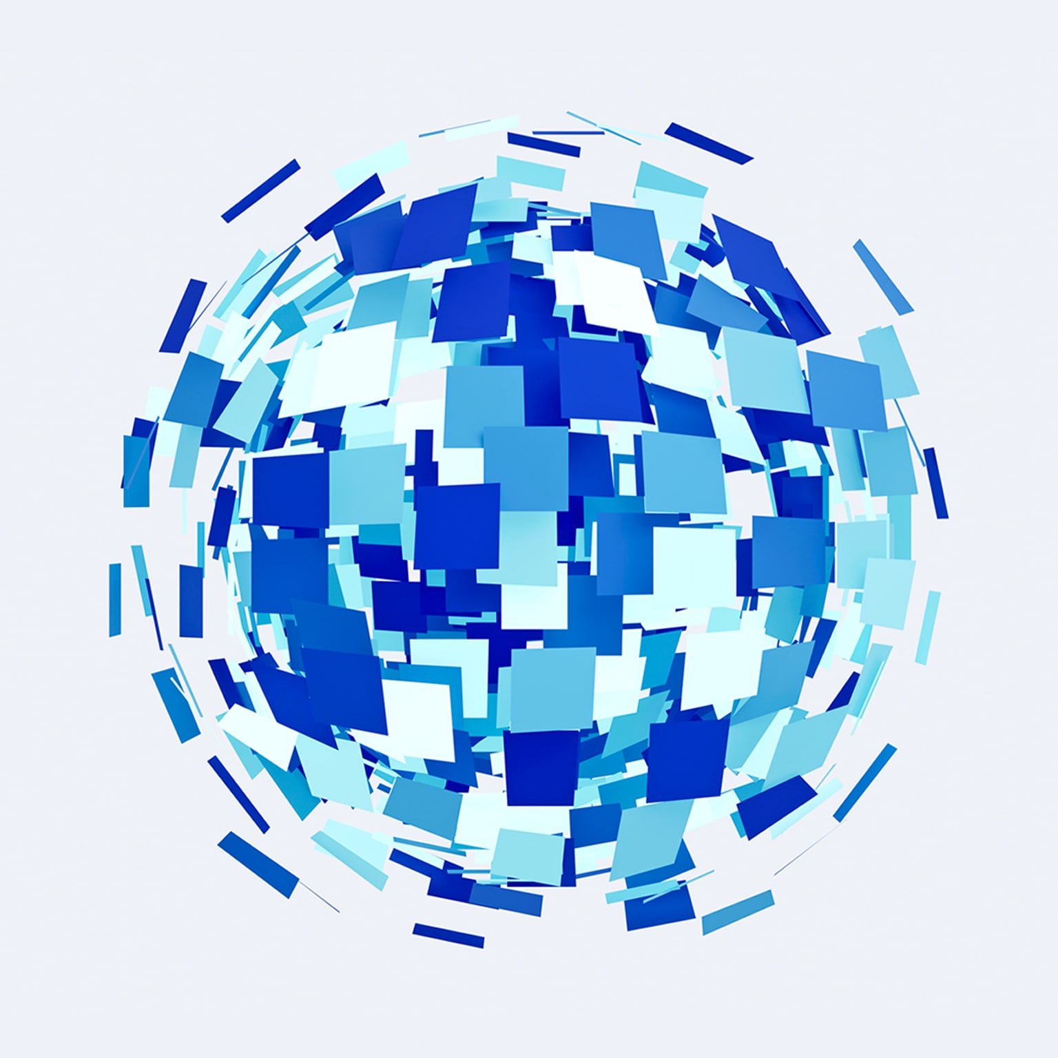 Globe made from squares expanding on white background