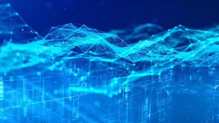 Abstract image of digital network space cross section.