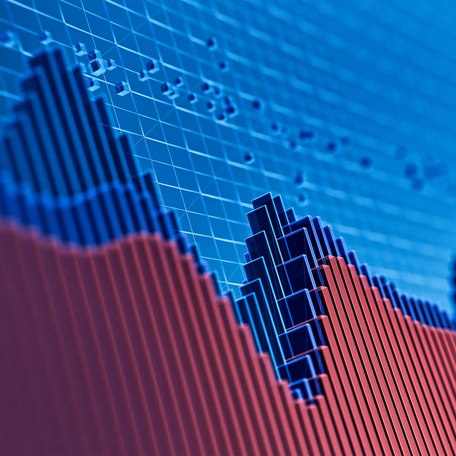 3D rendered image of financial technology graph with trends lines