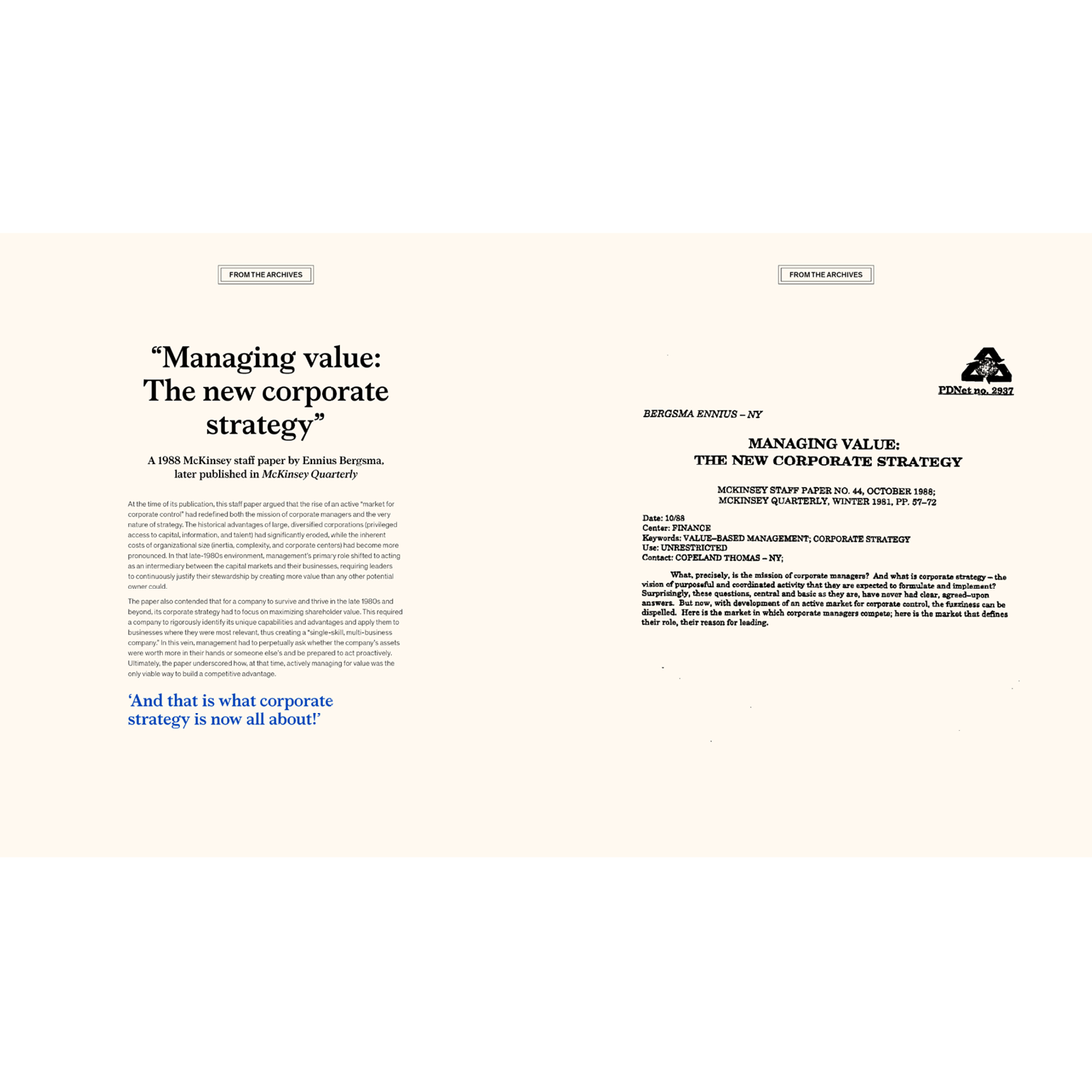 Managing value: The new corporate strategy