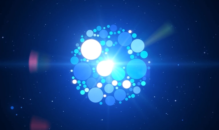 Glowing orbs floating in middle of space - stock illustration