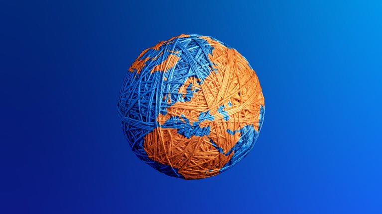 A globe made from a ball of string.