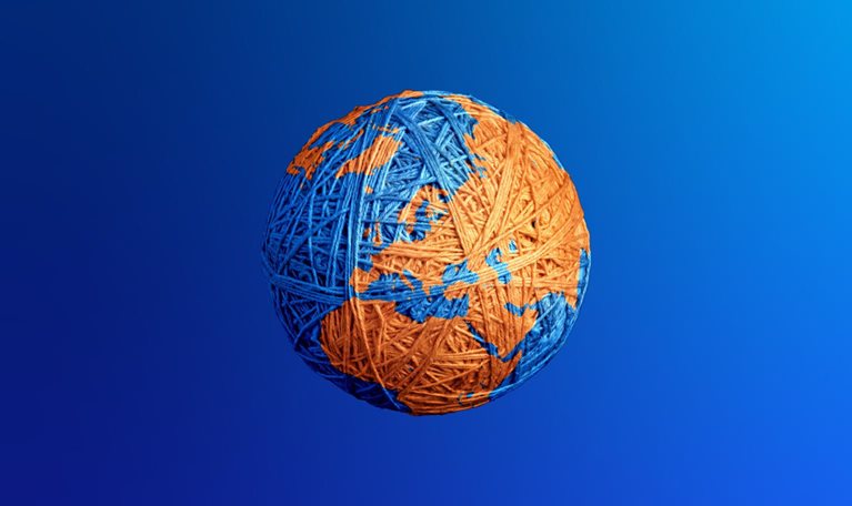 A globe made from a ball of string.