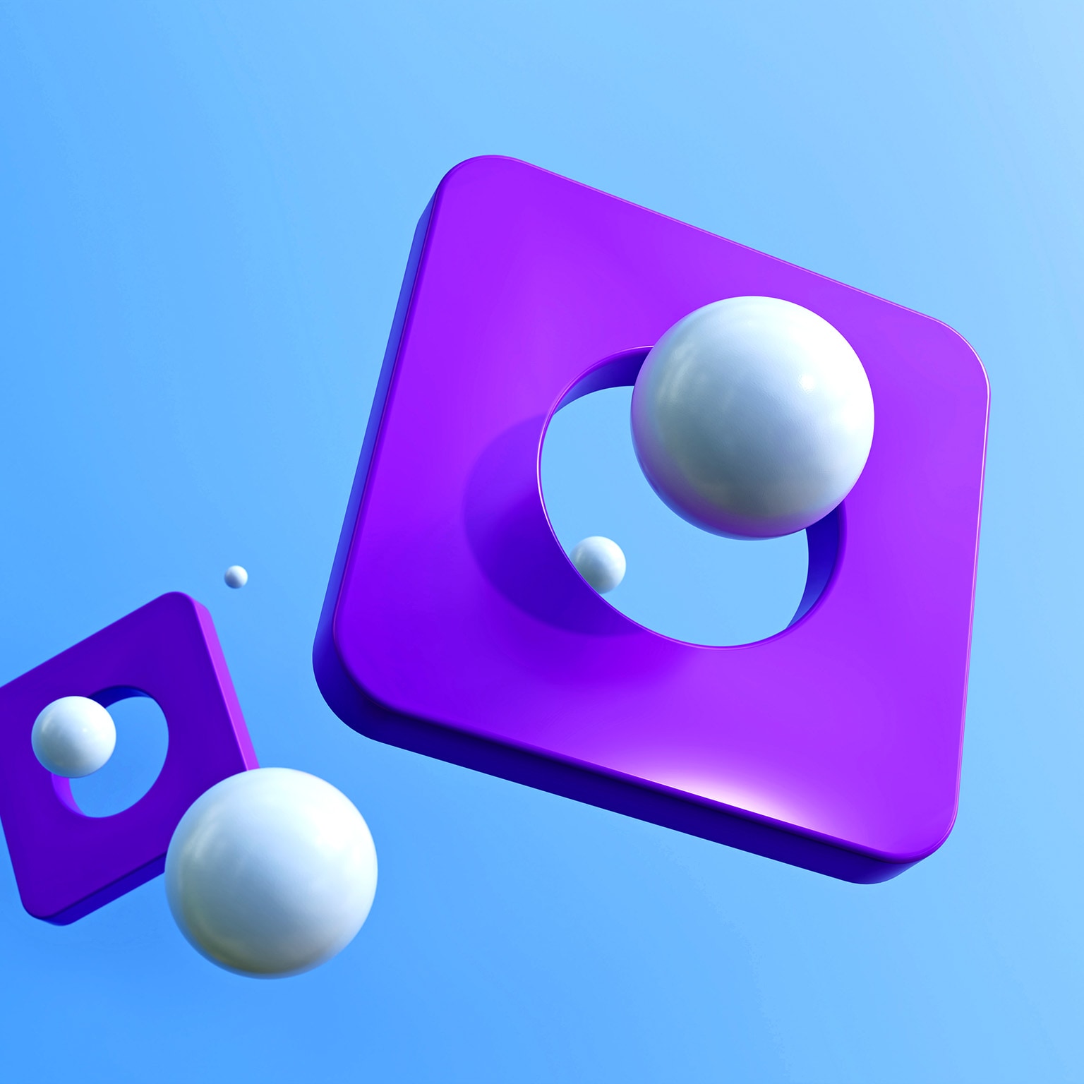 3D image of spheres passing through cubes with holes in them.