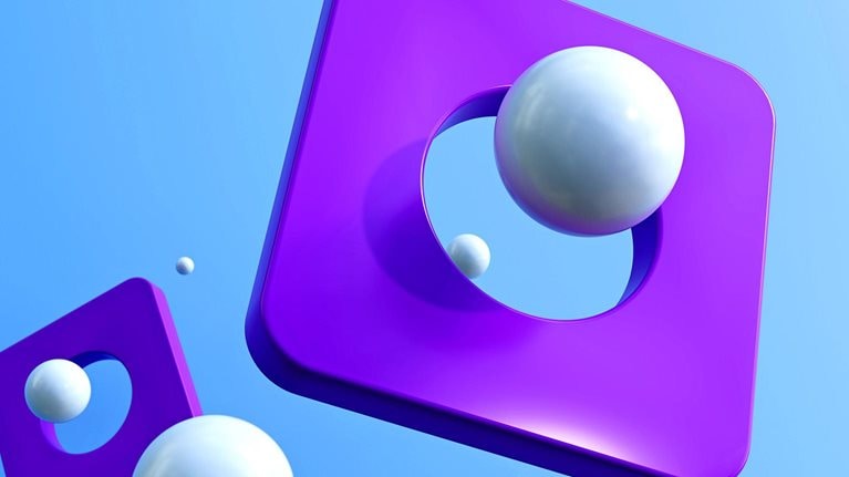 3D image of spheres passing through cubes with holes in them.