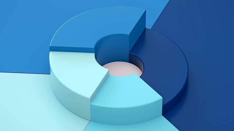 3d rendering of Pie Chart in multiple colors of blue