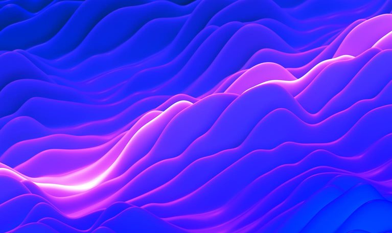 Image of purple abstract curve chart with the central line being brightly lit.