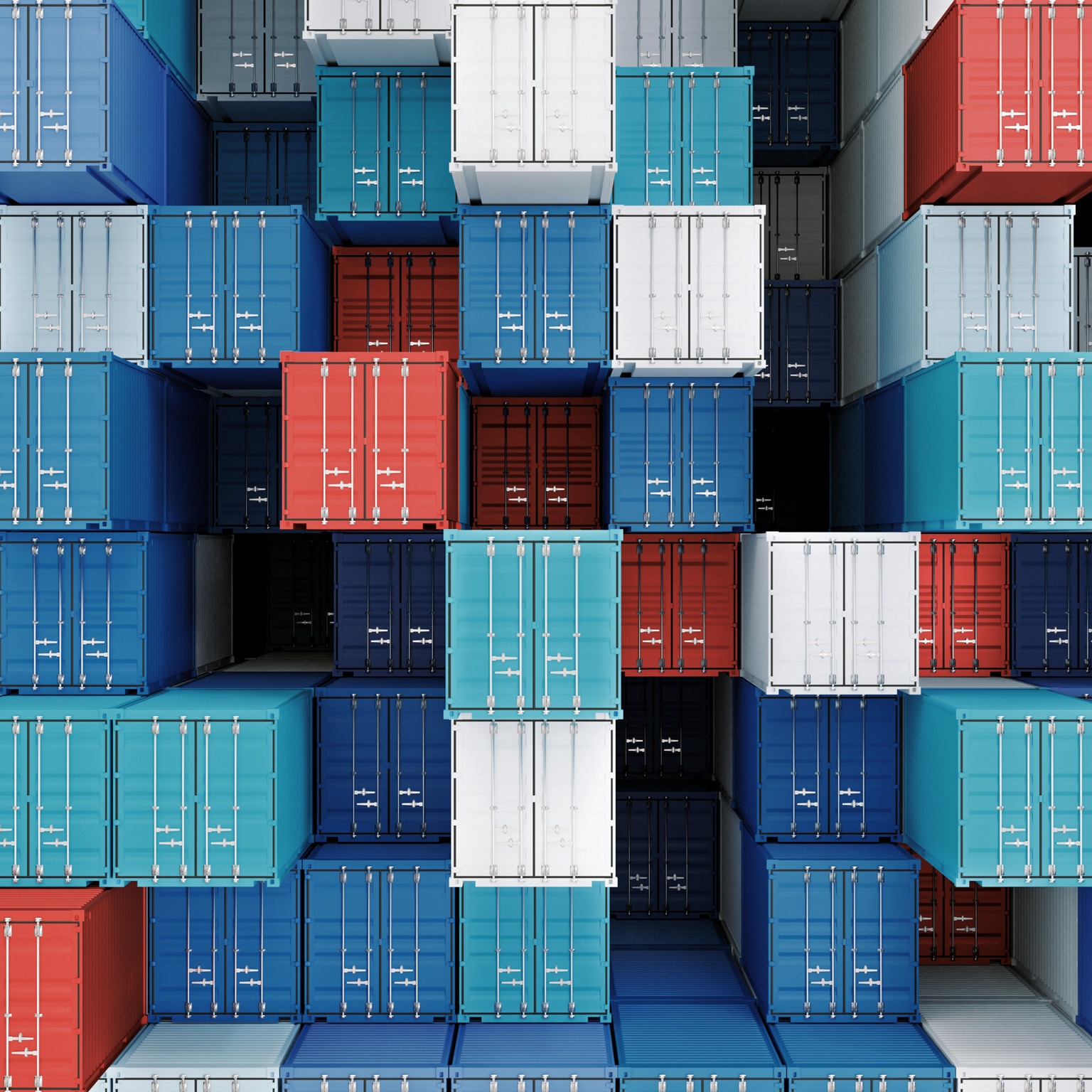 Container box in warehouse in shipping port