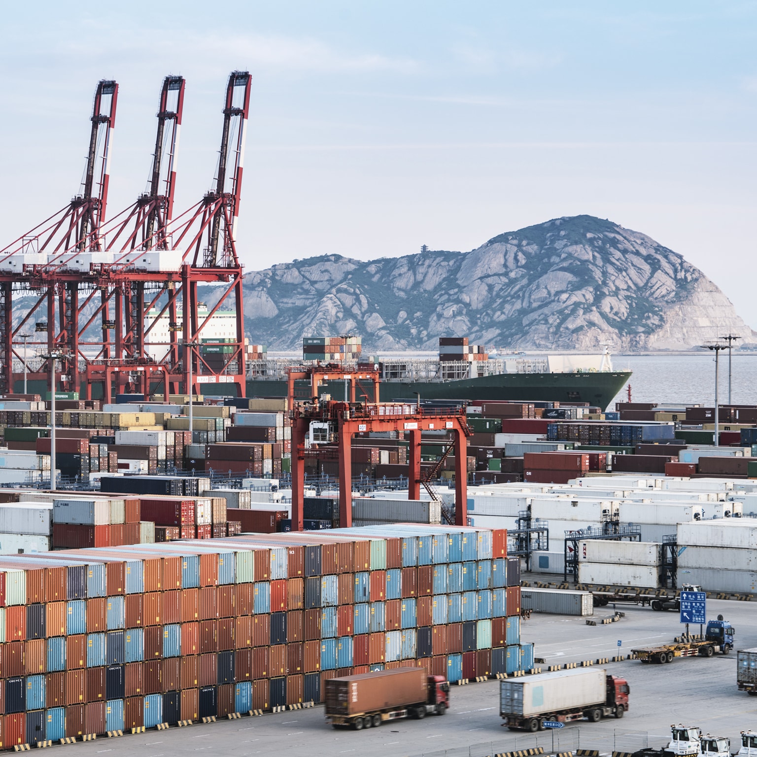 Shipyard in front of mountains