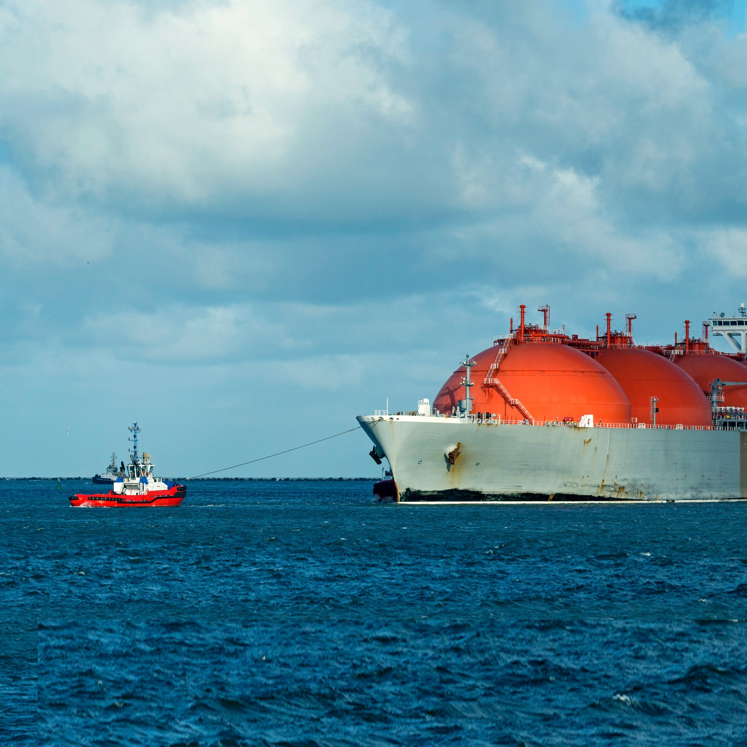 Liquid natural gas tanker entering Rotterdam harbour