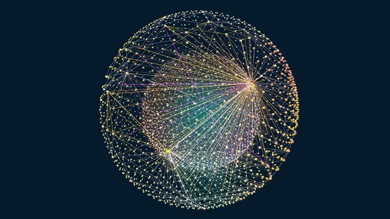 Vibrantly colored wires arranged in a circular pattern symbolizing interconnected digital relationships.