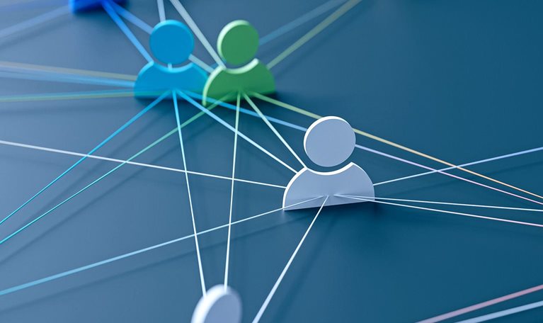 3D illustration that uses lines to show the connections between people