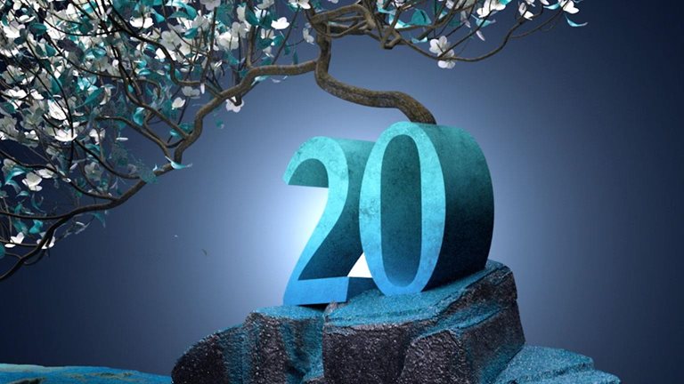 Illustration of the number 20 under a tree