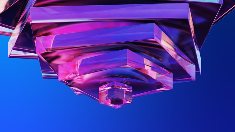Abstract iridescent glass shapes, holographic fluid form, modern 3D background, digitally generated image