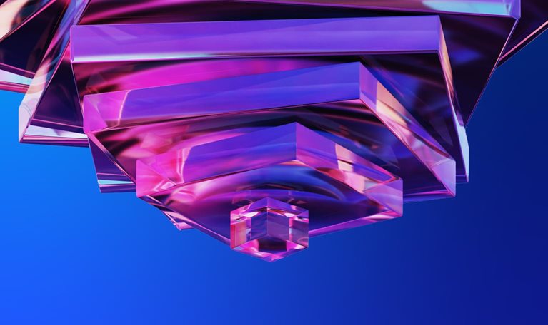 Abstract iridescent glass shapes, holographic fluid form, modern 3D background, digitally generated image