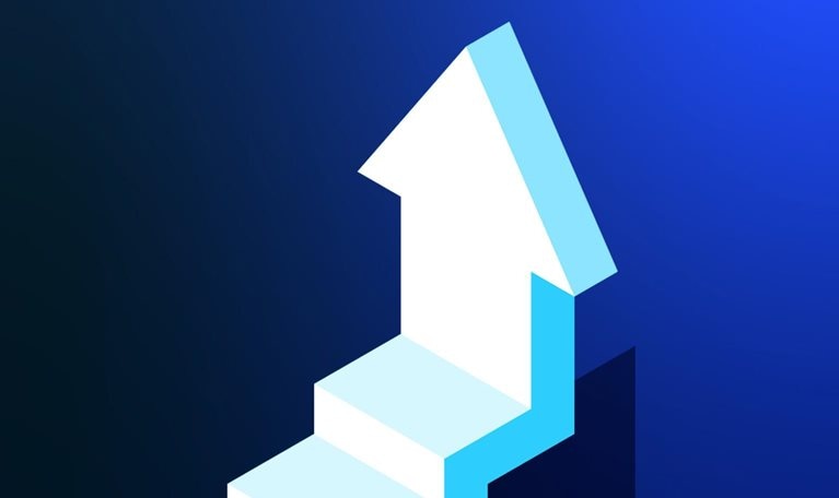 3D sales chart arrow illustrated as steps leading upward