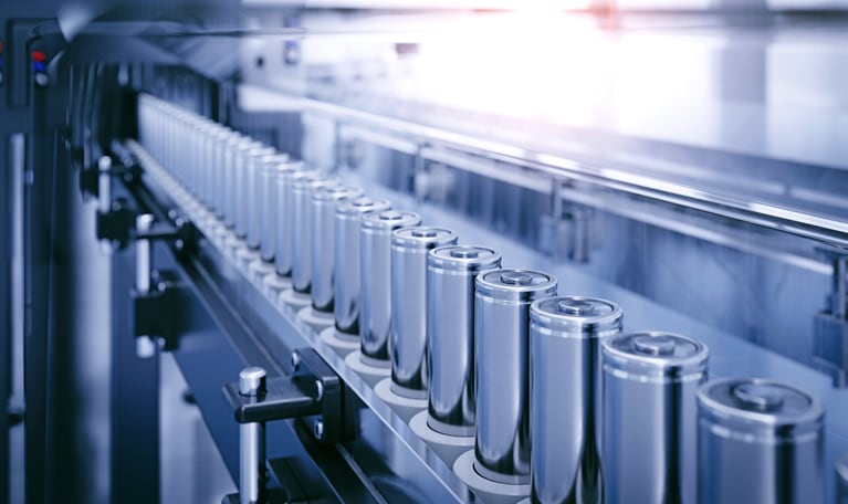 Production line for lithium battery cells for the automotive or e-bike industry.