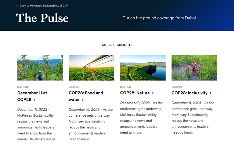 Screenshot of The Pulse page for COP28