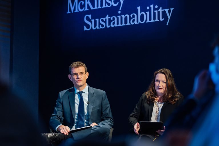 McKinsey senior partners Dickon Pinner and Virginia Simmons during our panel at COP26 in Glasgow. 