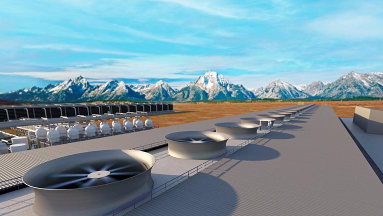 Artist rendering of what a large-scale DAC facility that uses Carbon Engineering’s DAC technology could look like.