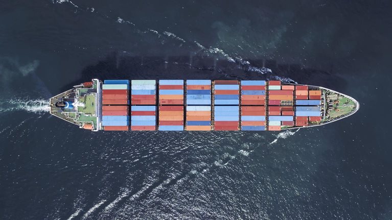 Aerial view of cargo ship