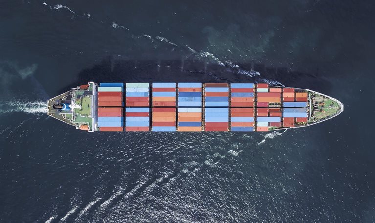 Aerial view of cargo ship