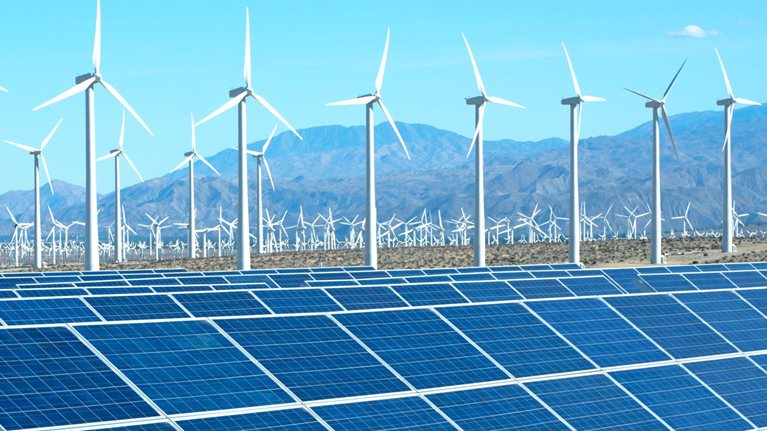Photovoltaic solar panels and wind turbines