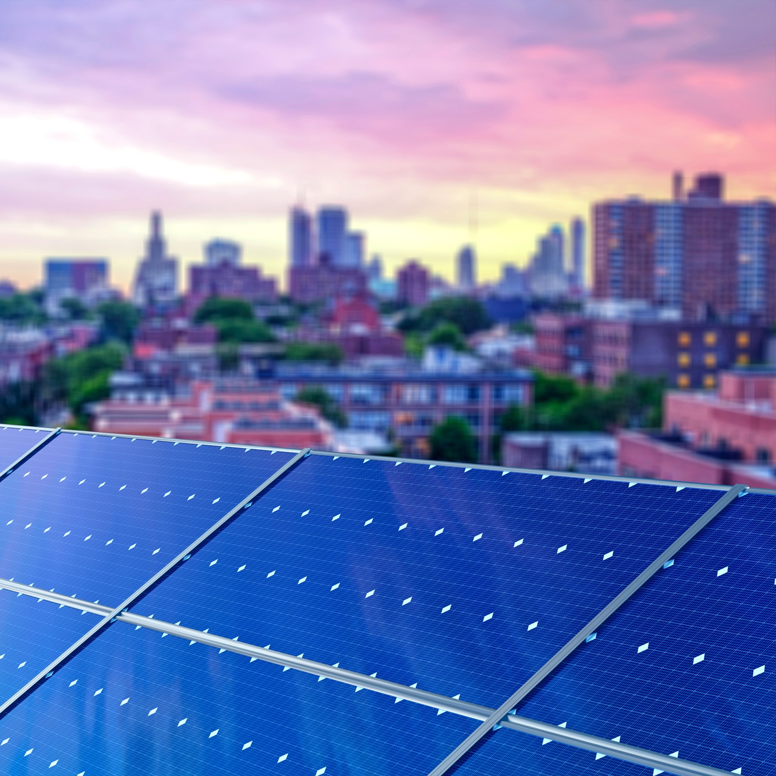 Solar panels in New York City - stock photo