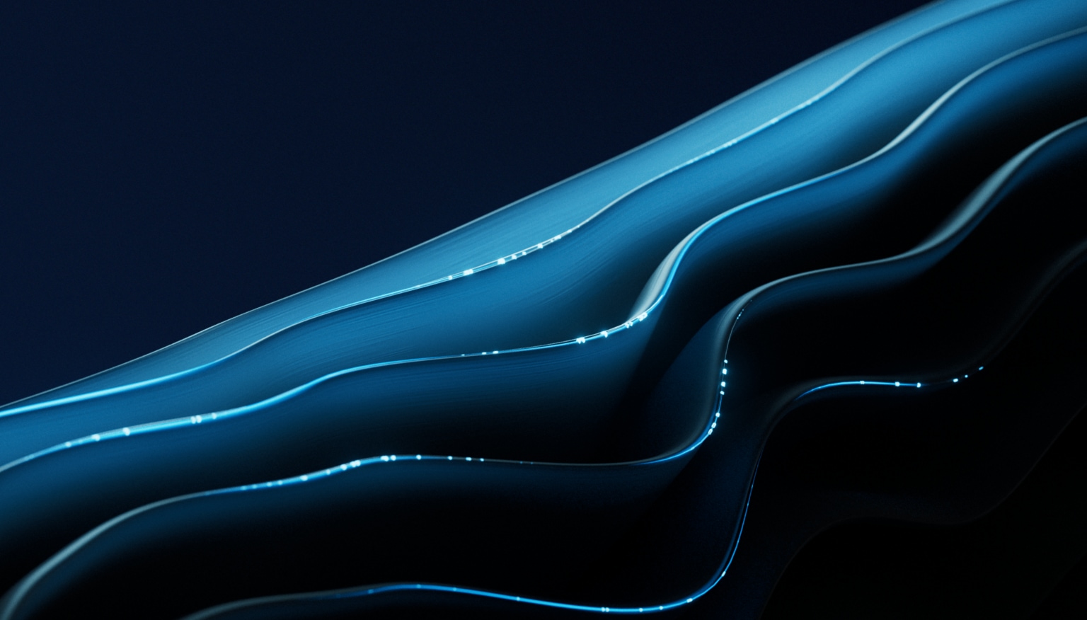 Abstract image: flowing blue waves with glowing edges on a dark background.
