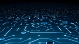 Endless Travel Over Blue Circuitboard Floor Background Loop