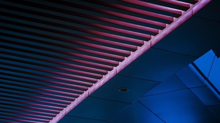 Close-up of pedestrian bridge at night