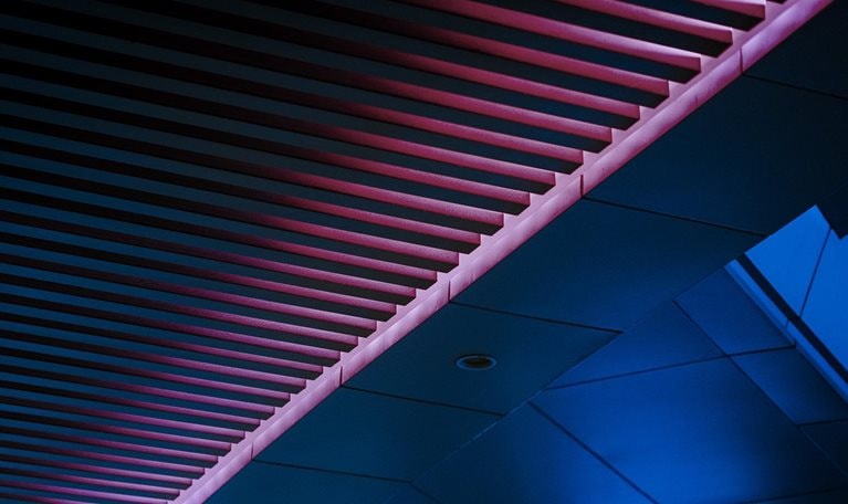 Close-up of pedestrian bridge at night