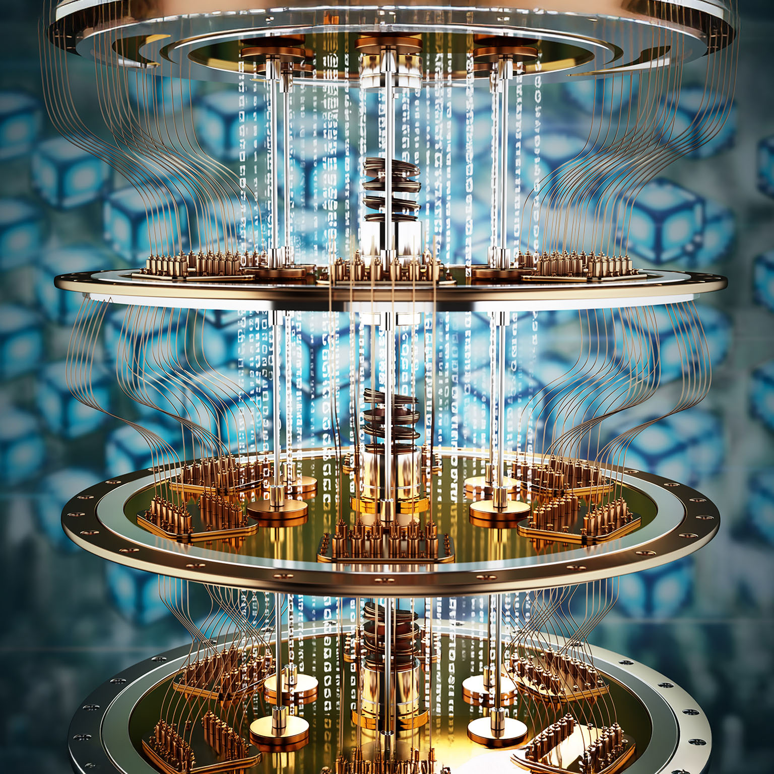 Close Up Of A Quantum Computer In Operation With Flowing Codes