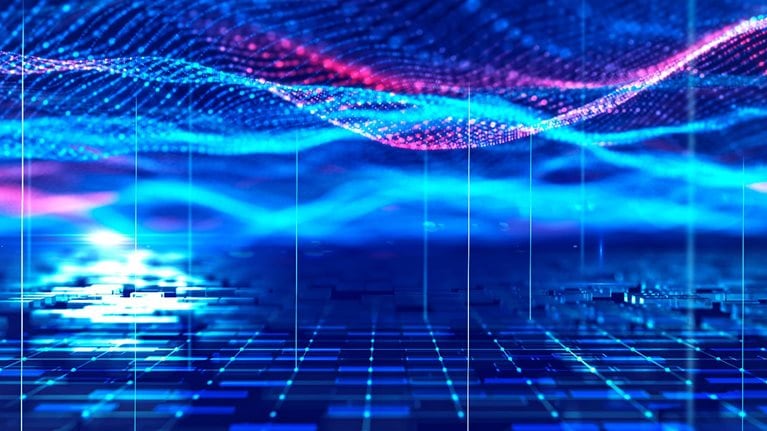 Abstract extreme close-up image of semiconductor and data connection.
