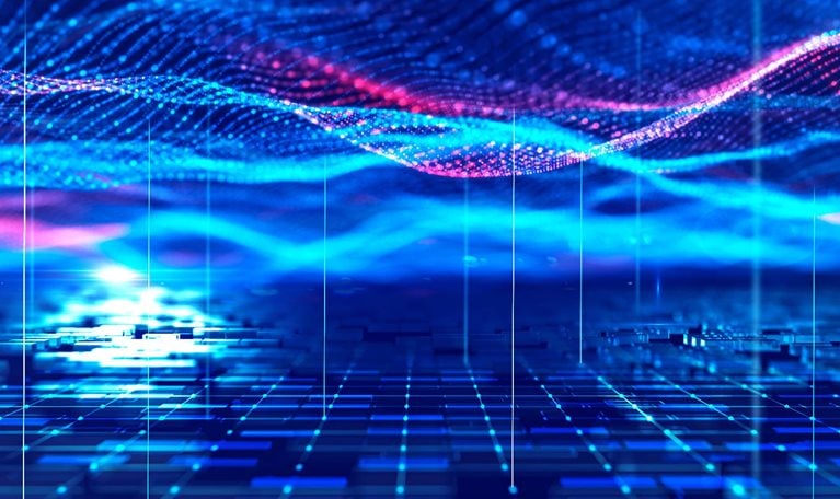 Abstract extreme close-up image of semiconductor and data connection.