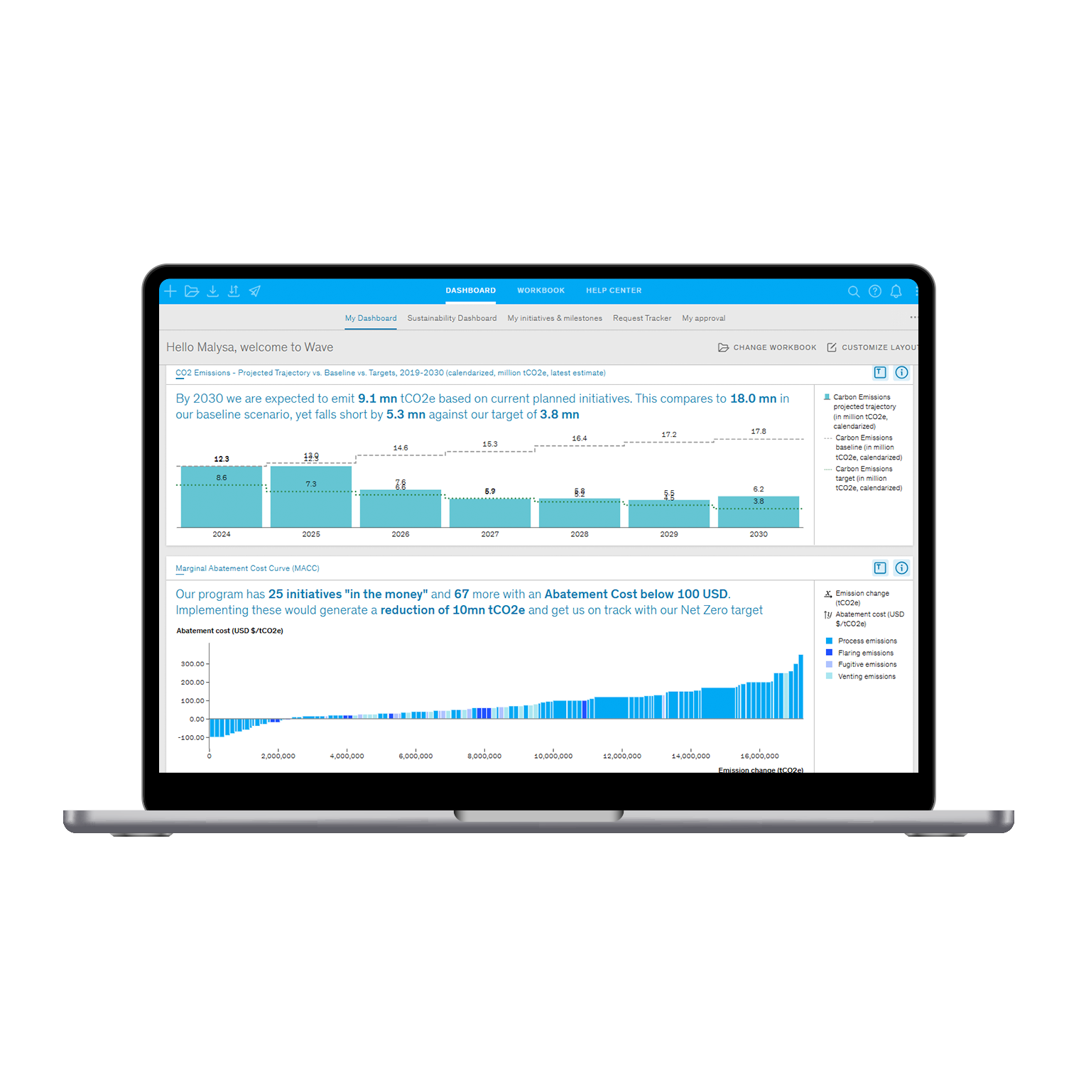 Laptop screen displaying McKinsey Wave tool graph