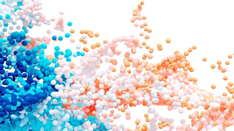 Spherical particles flowing