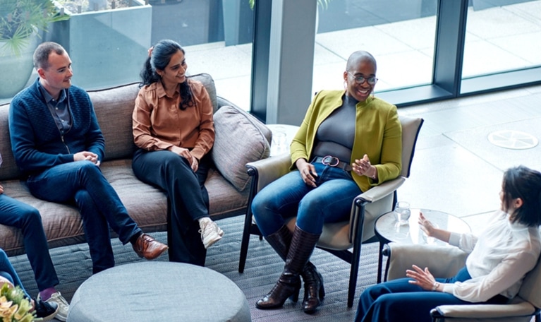 A group of people sitting together.