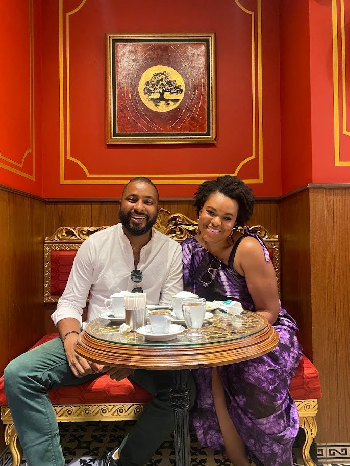 Bekinwari and her partner, Samuel, at a café in Istanbul