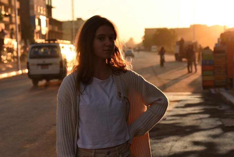 Maria at sunset on the street