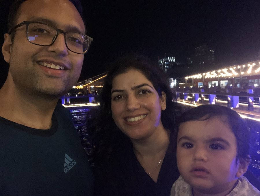 Sanjeev with family at night time