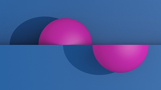 abstract image of a line and a circle split in two.